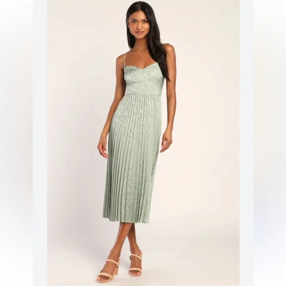 Lulu's Sage Green Midi Dress - Picture 1 of 6